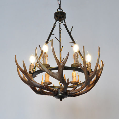 Debemenes Resin Antler Chandelier 6 Light, Large Retro Metal Farmhouse Pendant Light Fixture for Cabin Décor