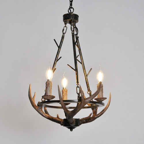 Debemenes Resin Antler Chandelier 3 Light, Large Retro Metal Farmhouse Pendant Light Fixture for Cabin Décor