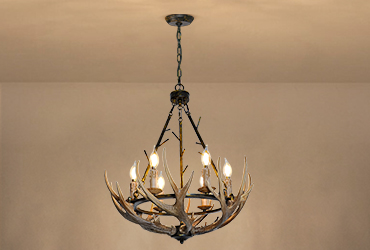 Debemenes Resin Antler Chandelier 6 Light, Large Retro Metal Farmhouse Pendant Light Fixture for Cabin Décor