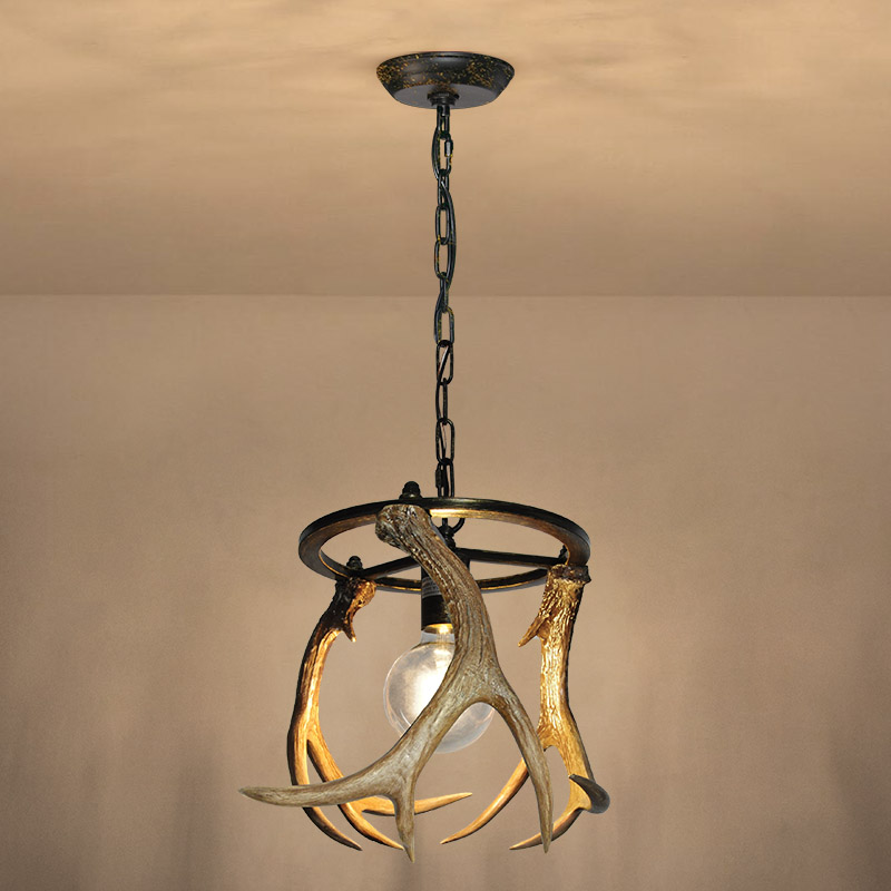 Debemenes Farmhouse Antler Pendant Light Retro Metal Resin Deer Hanging Light Fixture for Cabin Décor