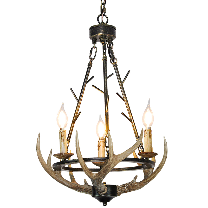 Debemenes Resin Antler Chandelier 3 Light, Large Retro Metal Farmhouse Pendant Light Fixture for Cabin Décor