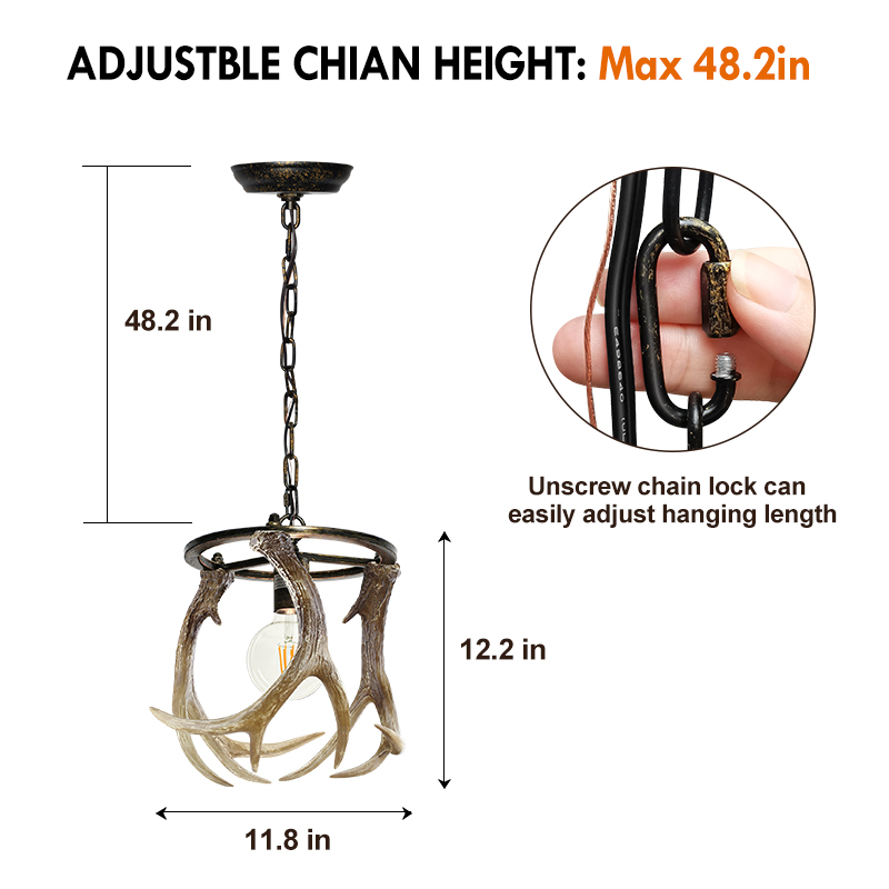 Debemenes Farmhouse Antler Pendant Light Retro Metal Resin Deer Hanging Light Fixture for Cabin Décor