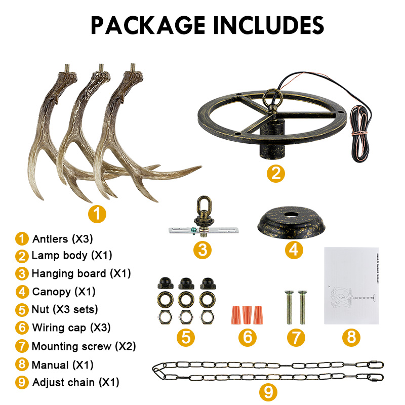 Debemenes Farmhouse Antler Pendant Light Retro Metal Resin Deer Hanging Light Fixture for Cabin Décor
